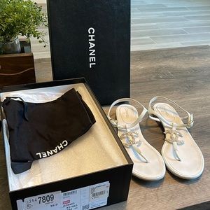 Chanel Goatskin Pearl Sandal Color: White